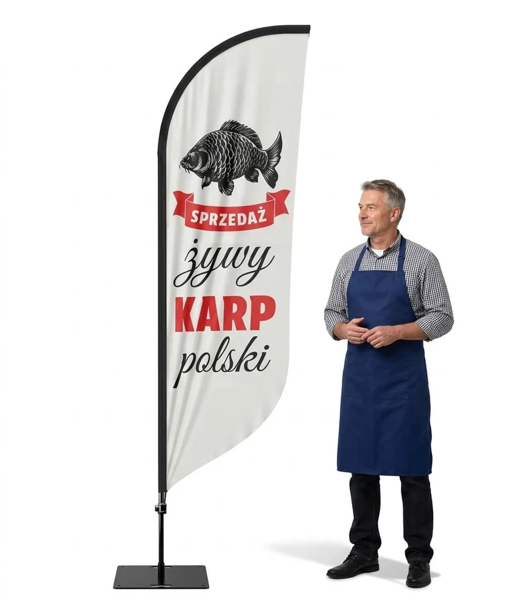 Werbefahne Winder – Lebender Karpfen Werbung – Muster 3 – konfigurierbares Set