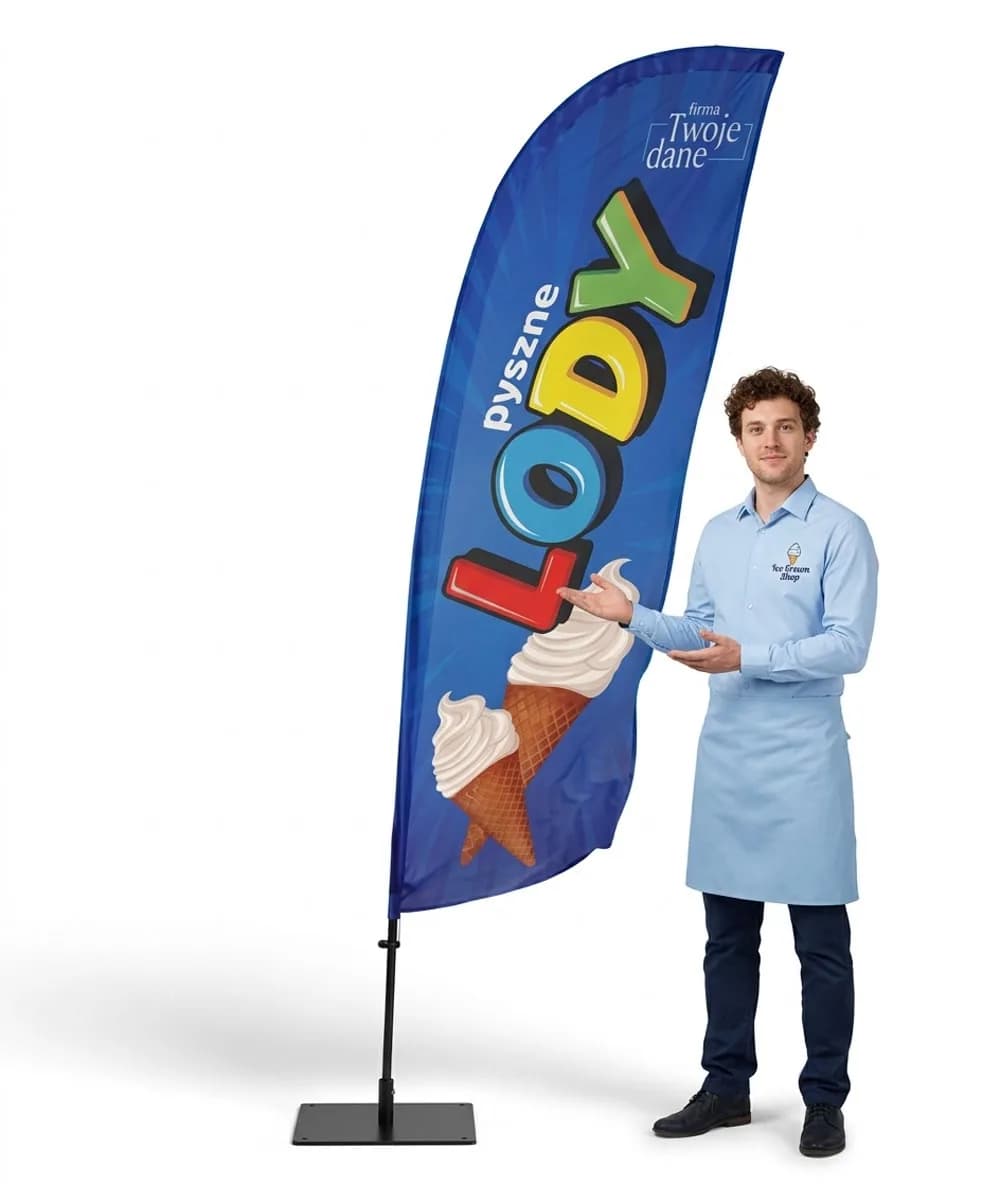 Werbefahne Winder – Werbung Eis – Muster 43 – konfigurierbares Set