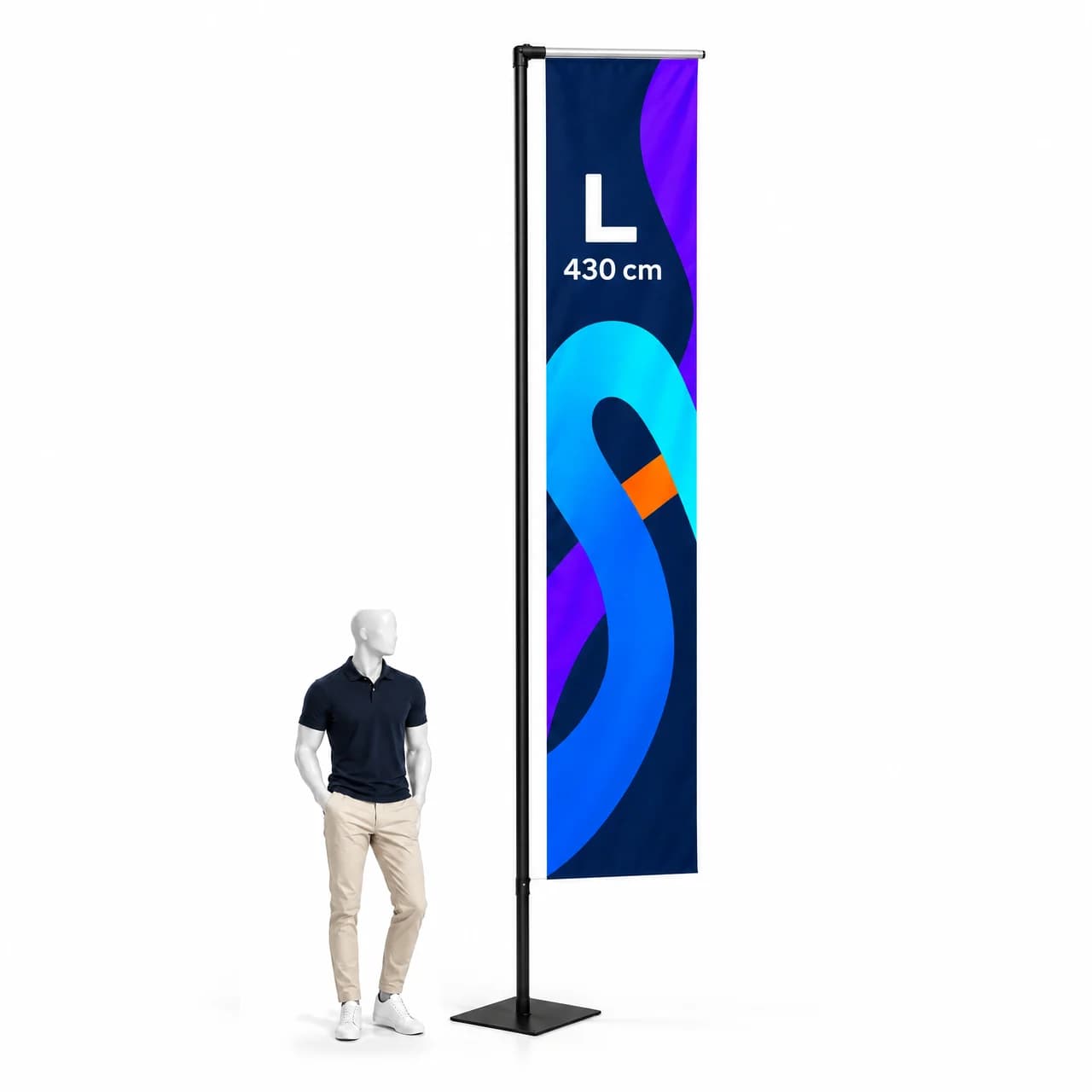 Beachflag H L 430 cm – rechteckige Werbefahne mit Druck