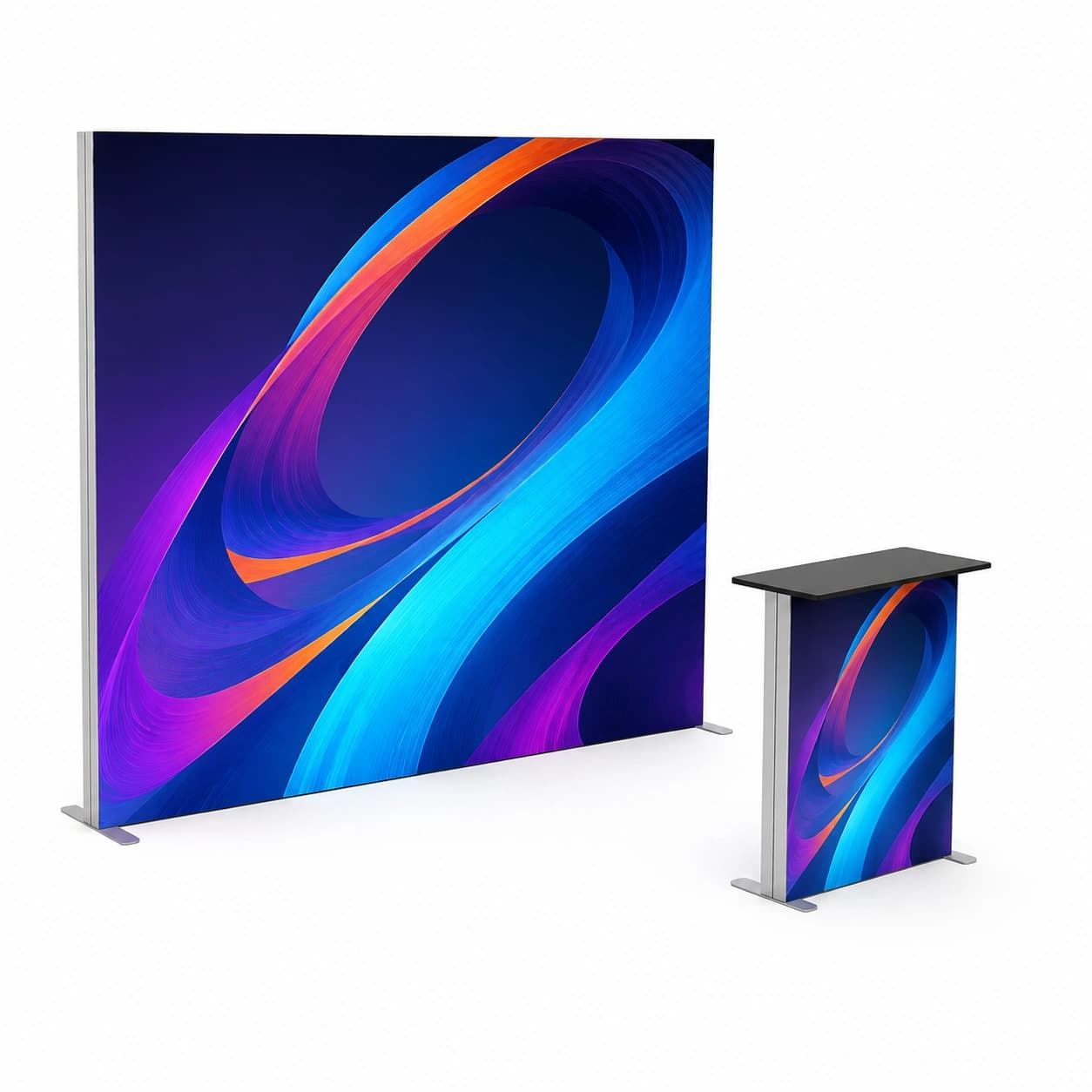Messestand aus dem LUMIX™ System 12 m² (4x3) Halbinsel mit Grafik, Messen, Ausstellungen fertig