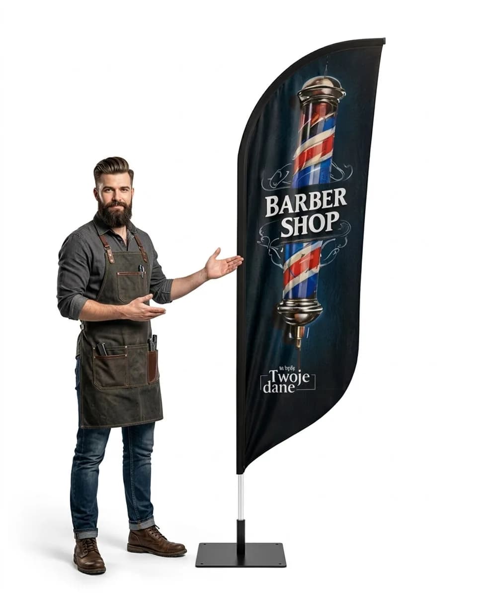 Werbefahne Winder – Barber Shop – Muster 12 – konfigurierbares Set