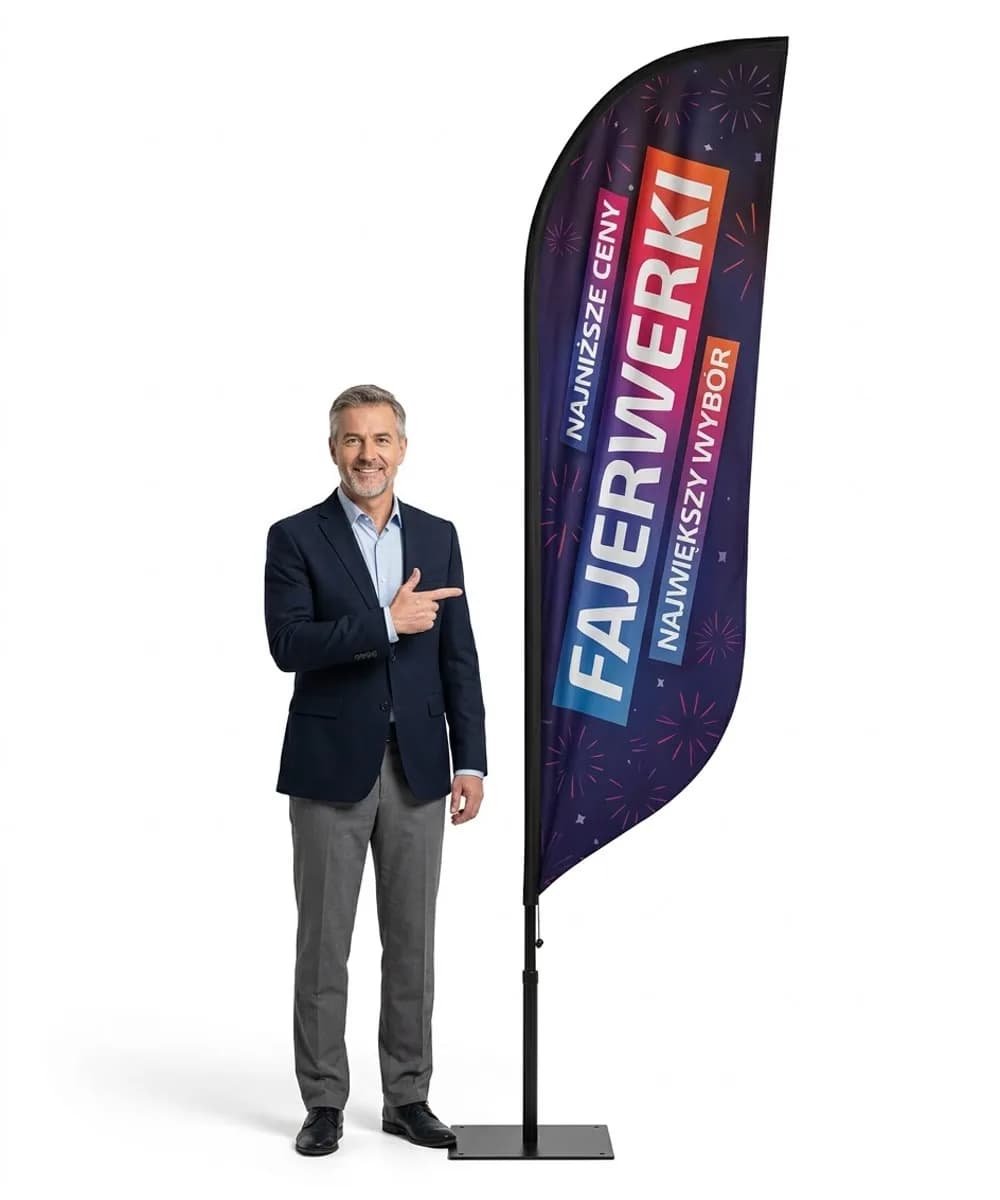 Werbefahne Winder – Feuerwerk Werbung – Muster 2 – konfigurierbares Set