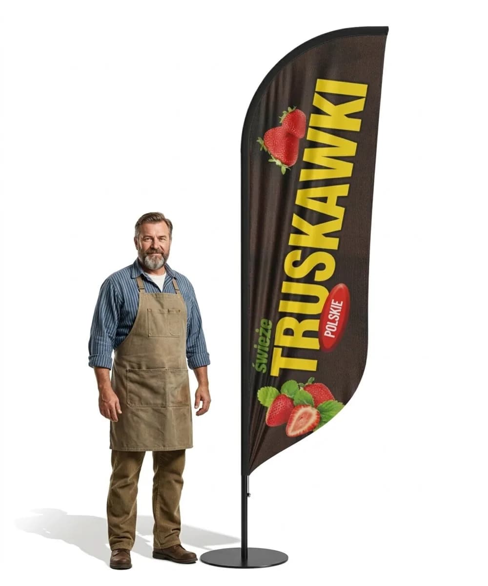 Werbefahne Winder – Polnische Erdbeeren Werbung – Muster 1 – konfigurierbares Set