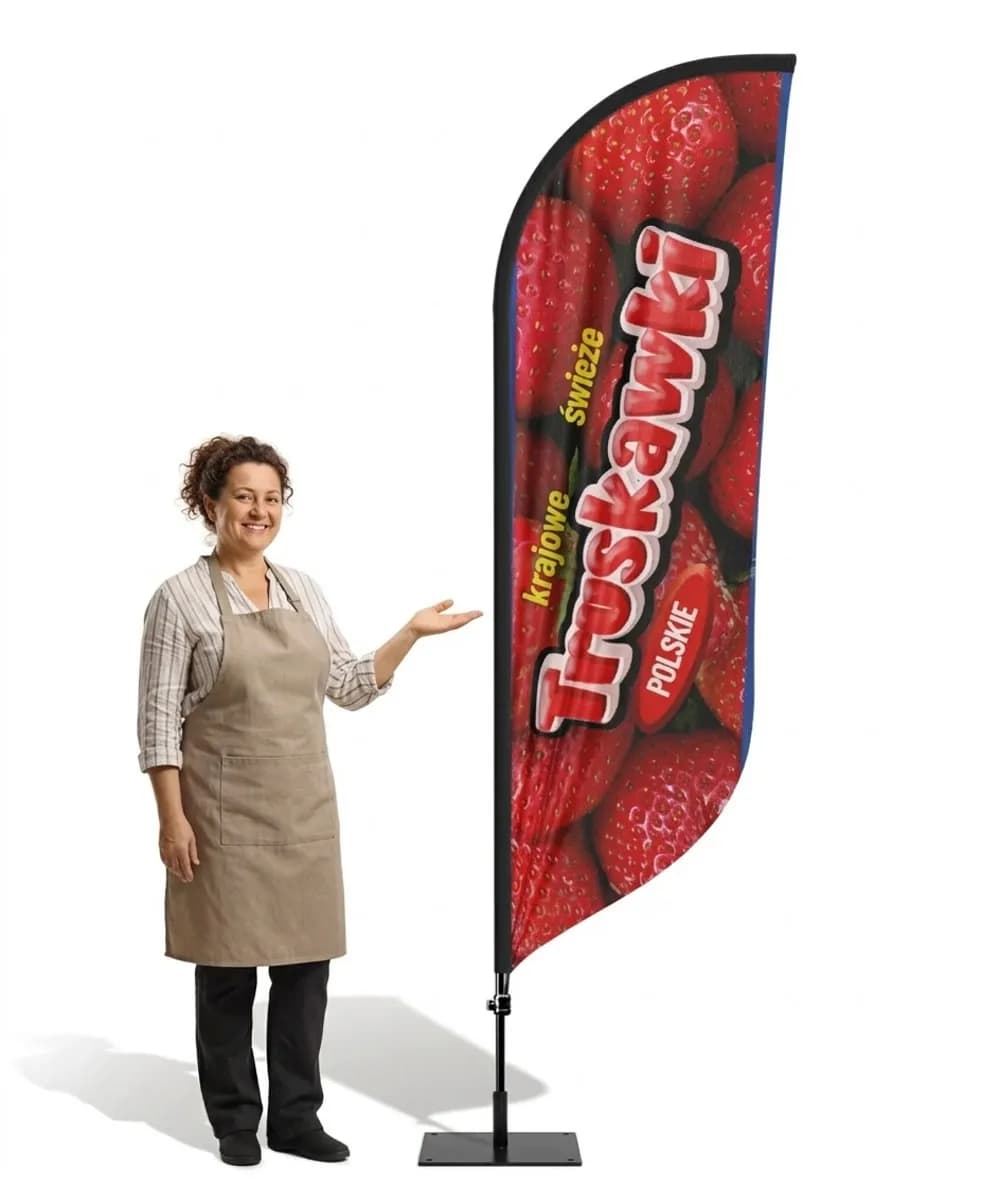 Werbefahne Winder – Polnische Erdbeeren Werbung – Muster 2 – konfigurierbares Set