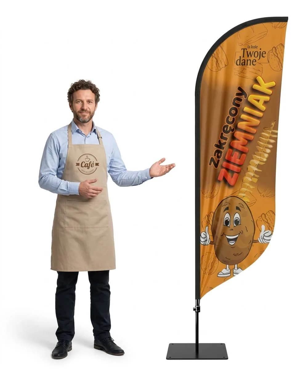 Werbefahne Winder – Spiralkartoffel Werbung – Muster 3 – konfigurierbares Set