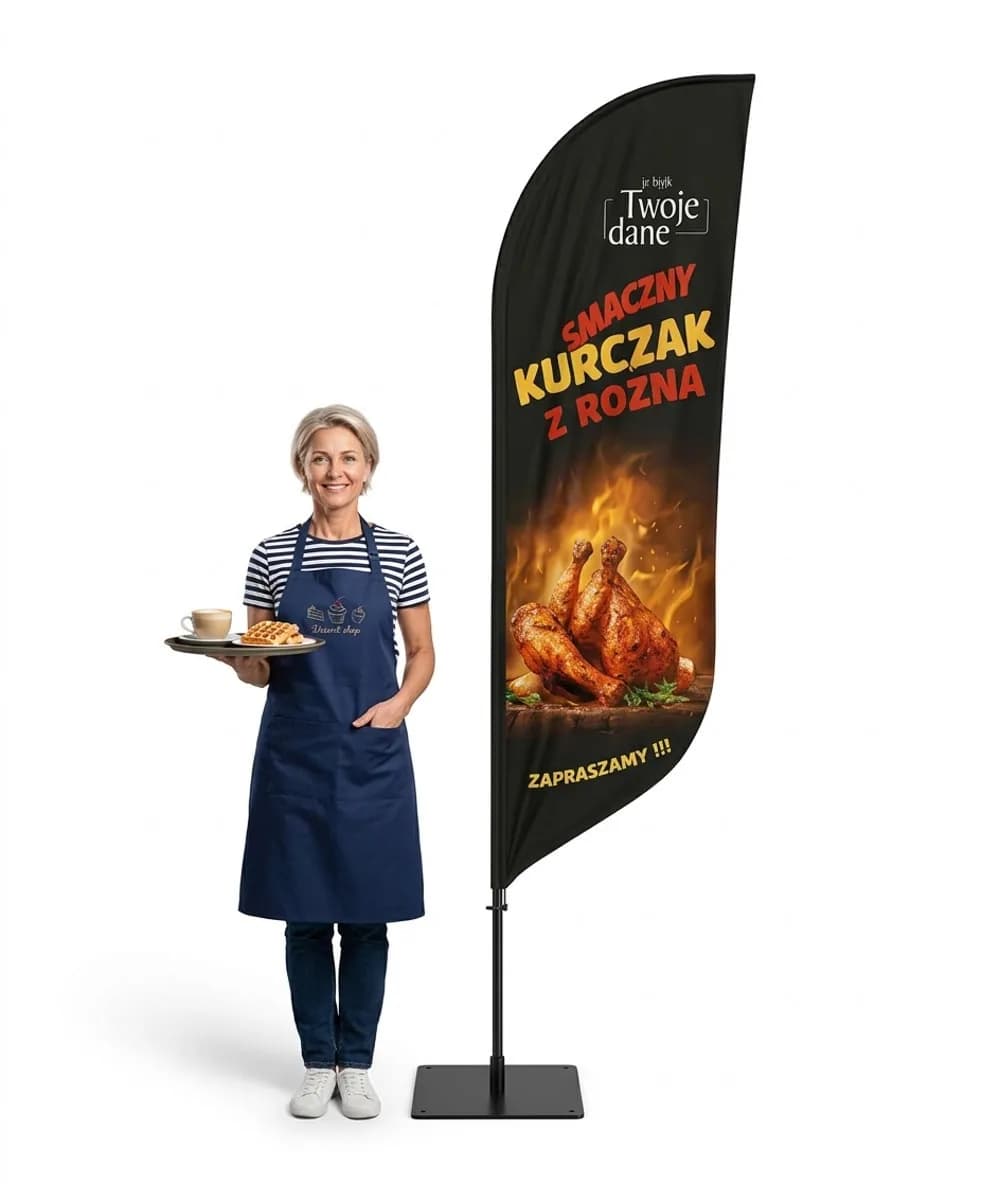 Werbefahne Winder – Hähnchen vom Grill Werbung – Muster 1 – konfigurierbares Set