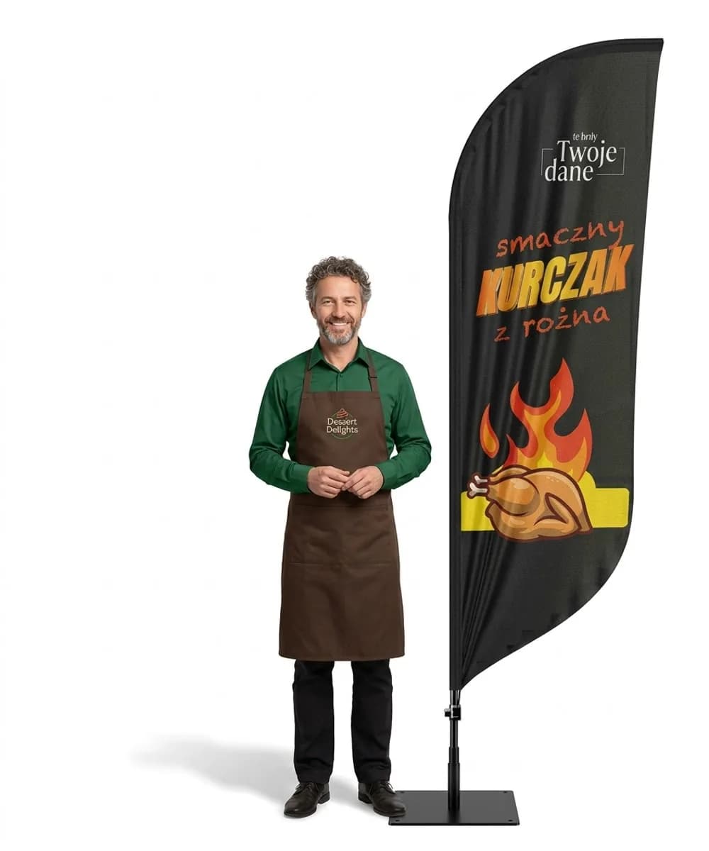 Werbefahne Winder – Hähnchen vom Grill Werbung – Muster 3 – konfigurierbares Set