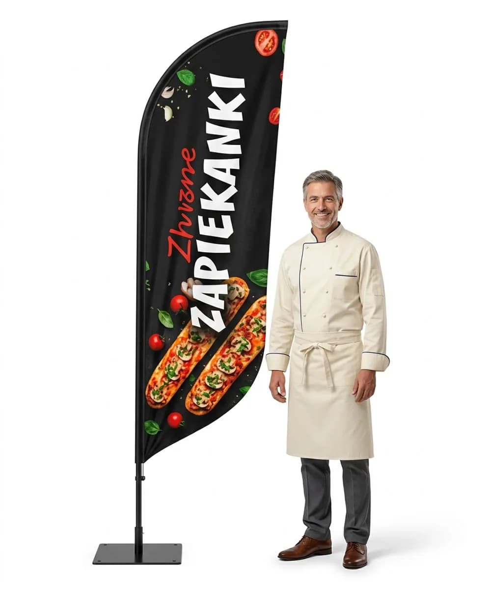 Werbefahne Winder – Überbackene Baguettes Werbung – Muster 1 – konfigurierbares Set