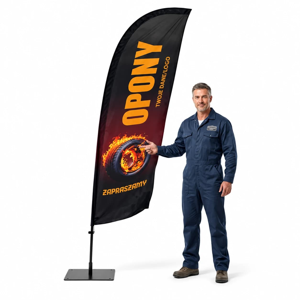 Werbefahne Winder – Reifen Vulkanisierung – Muster 1 – konfigurierbares Set