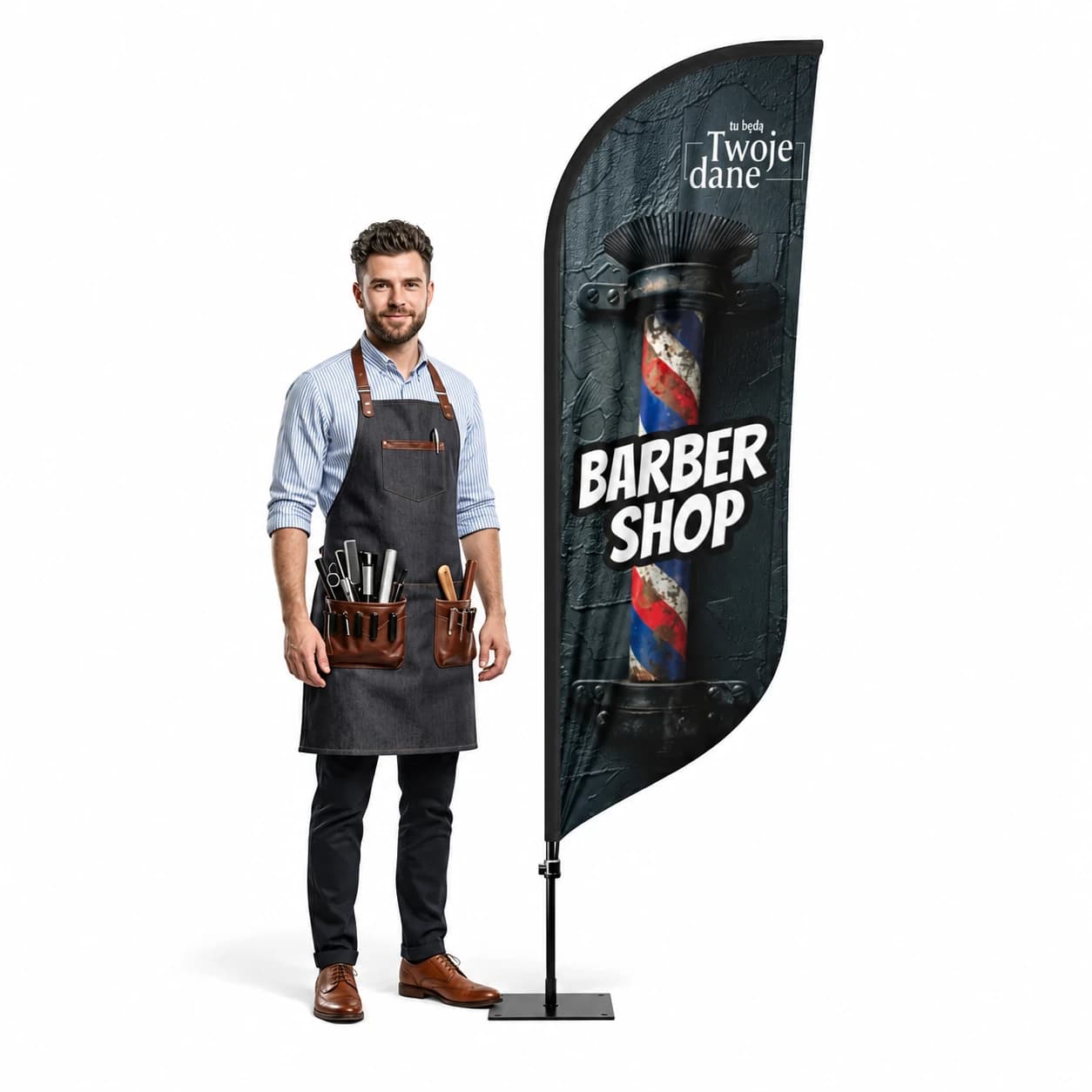 Werbefahne Winder – Barber – Muster 16 – konfigurierbares Set