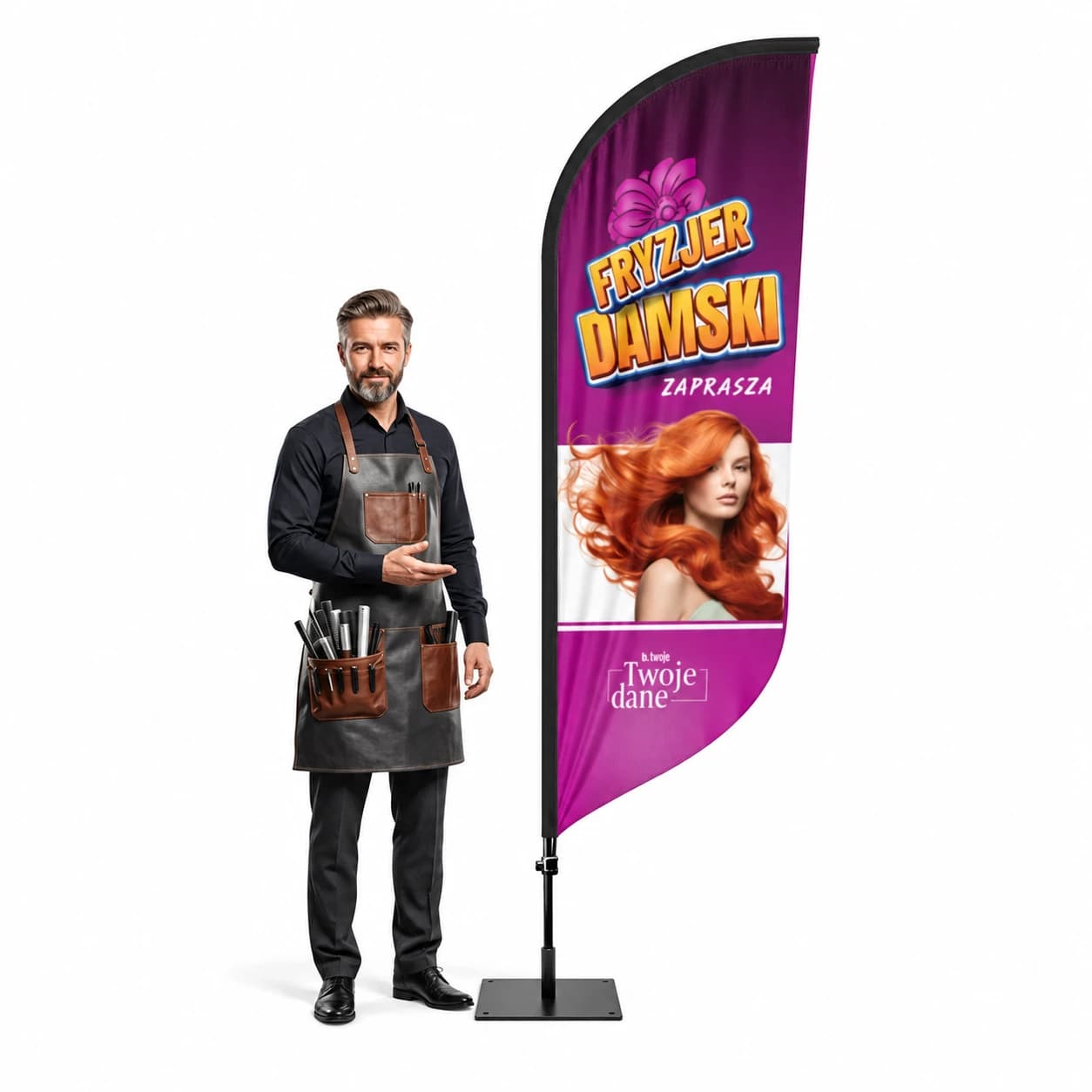 Werbefahne Winder – Friseur – Muster 9 – konfigurierbares Set