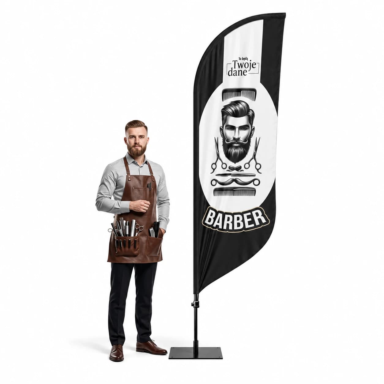 Werbefahne Winder – Barber – Muster 23 – konfigurierbares Set