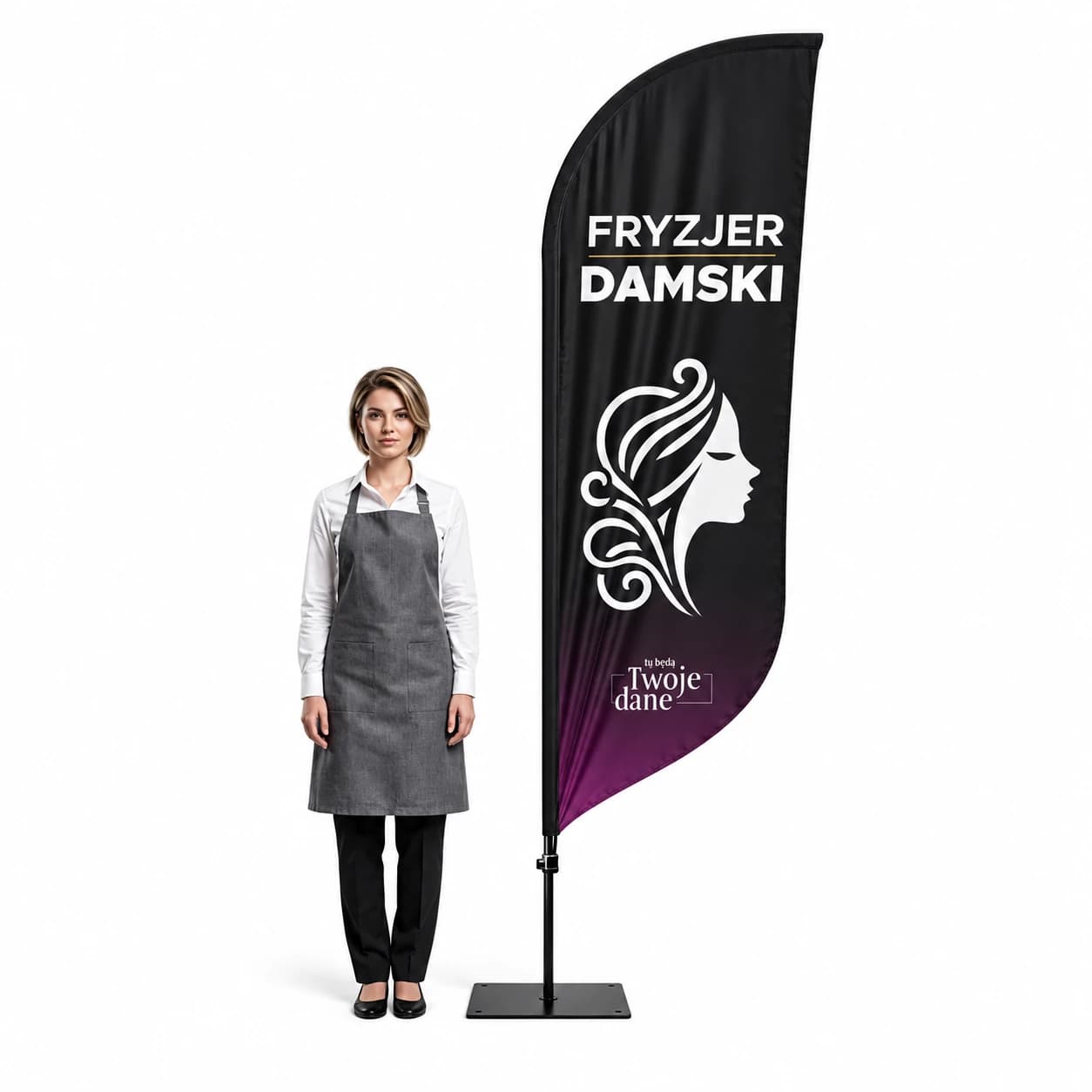 Werbefahne Winder – Friseur – Muster 13 – konfigurierbares Set