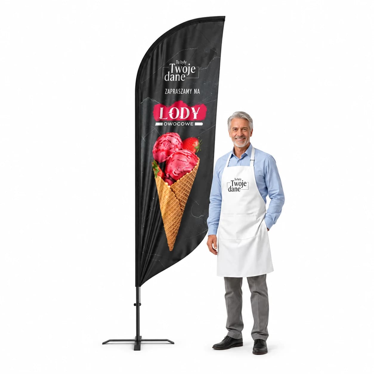 Werbefahne Winder – Eis – Muster 20 – konfigurierbares Set