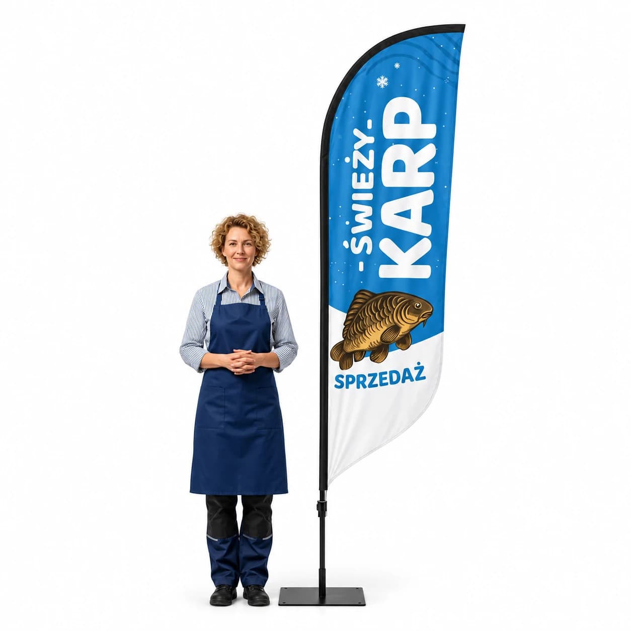 Werbefahne Winder – Lebender Karpfen Werbung – Muster 6 – konfigurierbares Set