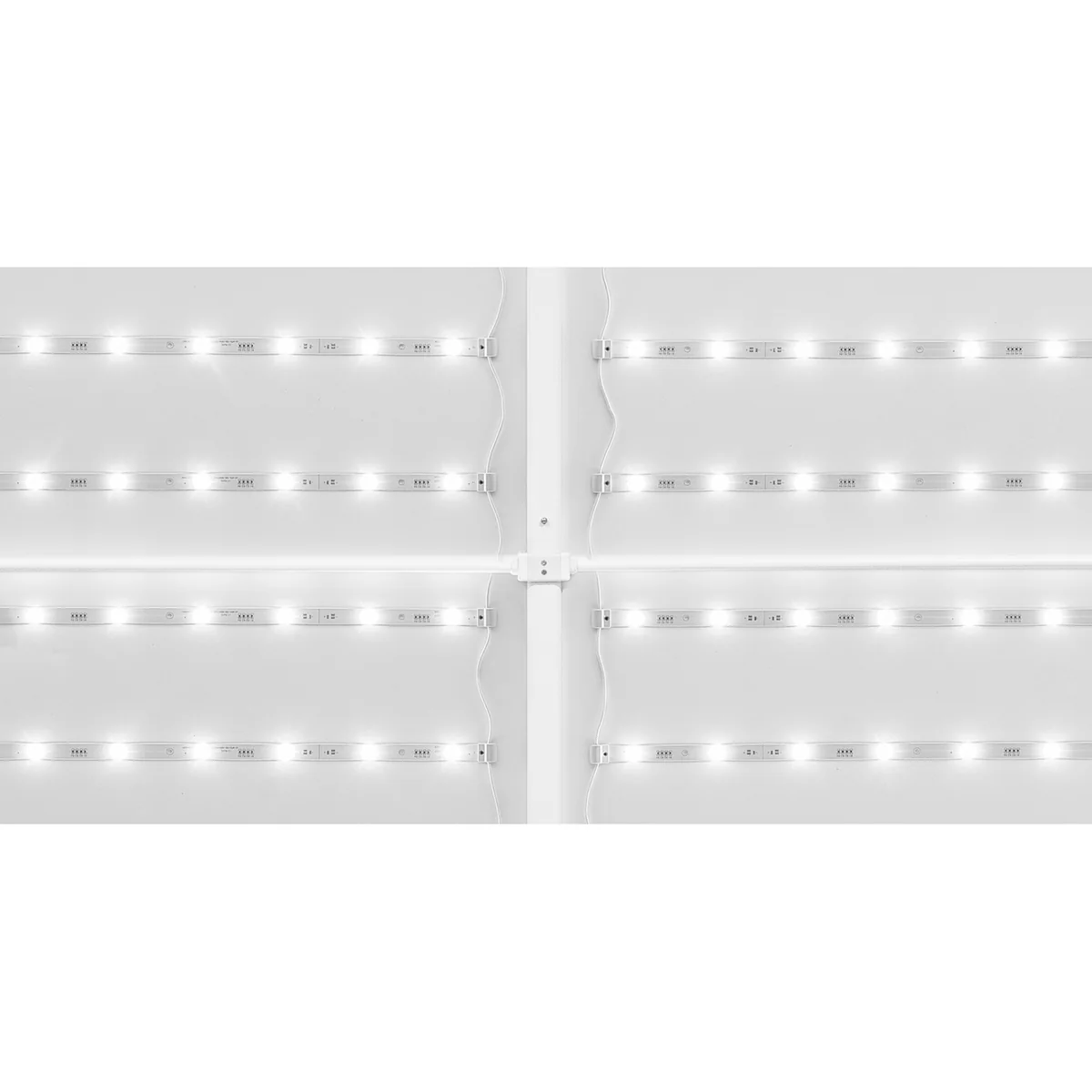 Nahaufnahme der Aluminium-LED-Leisten der Backlight-Wand