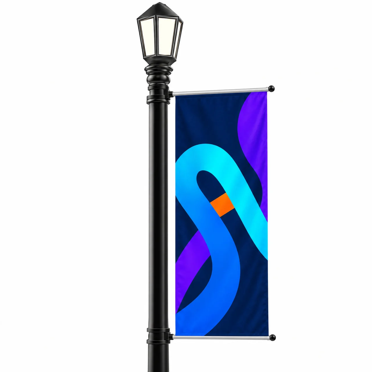 Straßenmast Avenue XL einfach mit Fahne an einer Laterne