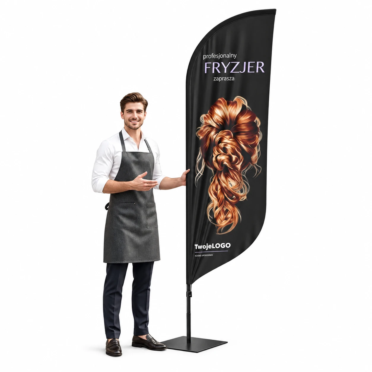 Werbefahne Winder – Beauty Studio Hair Friseur Werbung – Muster 9 – konfigurierbares Set – fertige Branchen-Beachflag